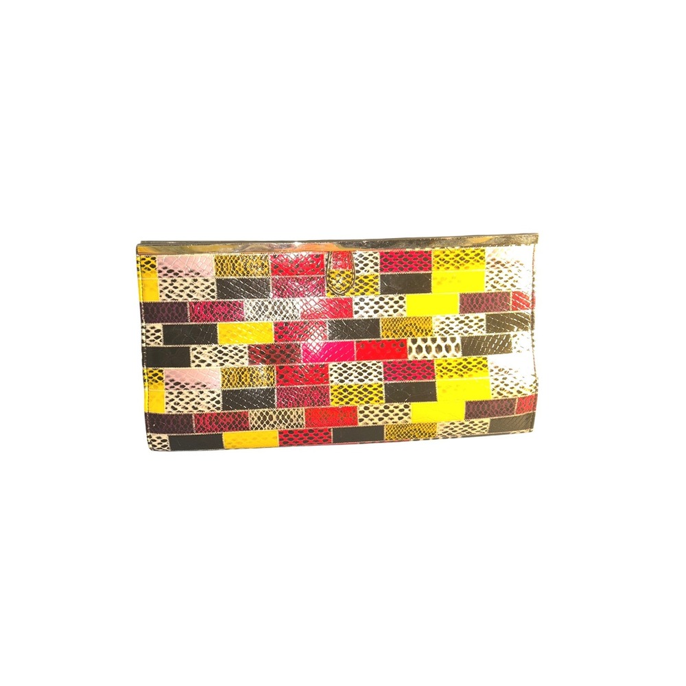 Nila Anthony Patchwork Clutch Snake Print Snakeskin Red Yellow Black Pink